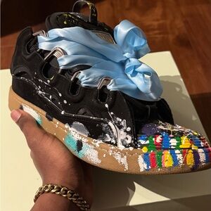 Lanvin Black and Multicolor Sneakers with Blue Laces
